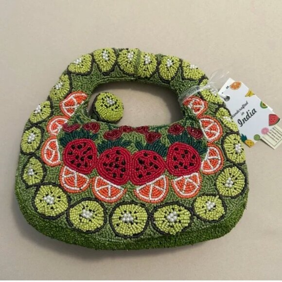 Handcrafted in India Watermelon Beaded Bag Bead Seeds Tik Tok Viral NWT